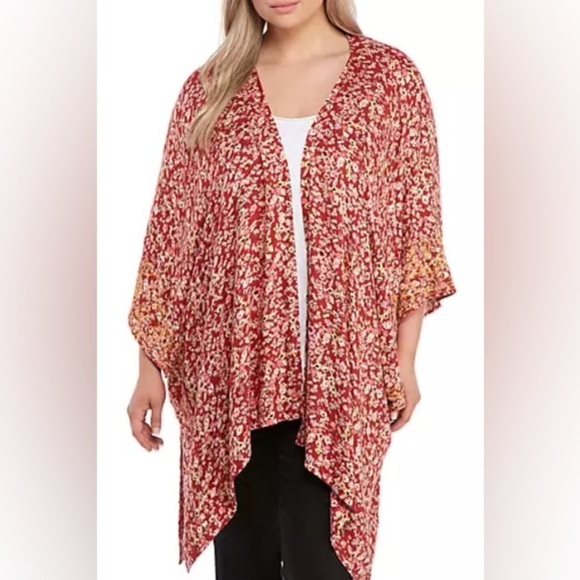 Wonderly Tops - WONDERLY CURVY BURNT ORANGE FLORAL KIMONO 0X/1X. JUST IN TIME FOR FALL!